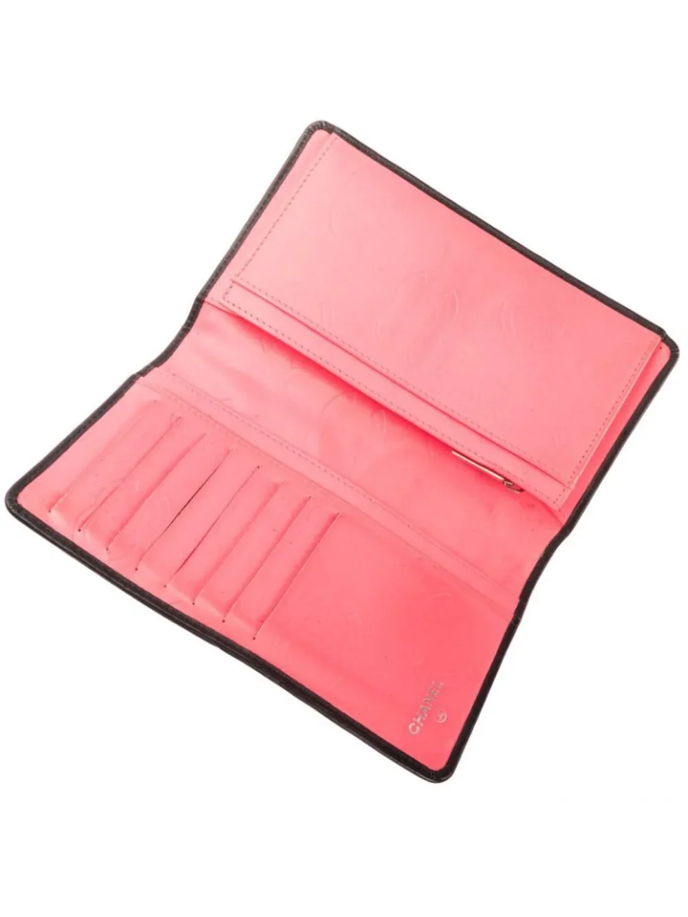 Chanel Cambon Line Long Bifold Wallet Black Pink Quilted Lambskin Leather